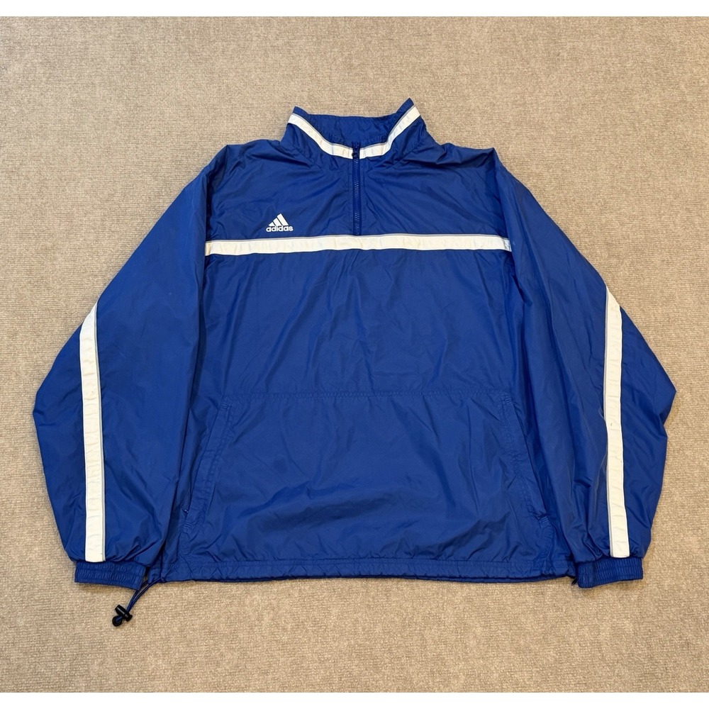 Vintage Adidas Windbreaker Mens Large Blue White Striped Track Jacket Y2K